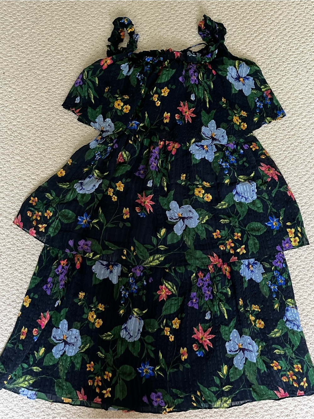 Club Monaco Silk 100% Floral Tiered Midi Dress Spagetti straps Drop Shoulder S/M - Picture 11 of 16
